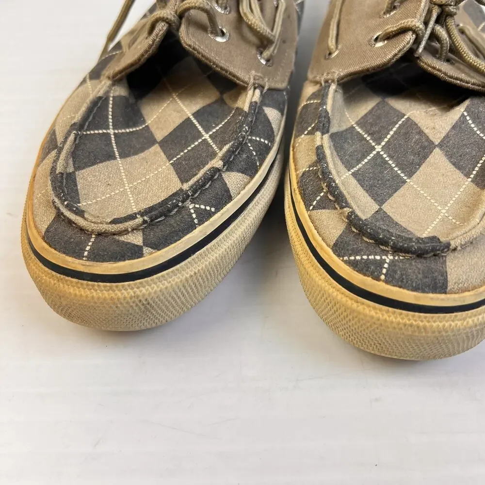 Sperry Topsides Boat Shoes Men's 11.5 M Gray Argyle Preppy Canvas Summer Beach